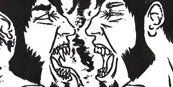 The Eternal Struggle. Woodcut.